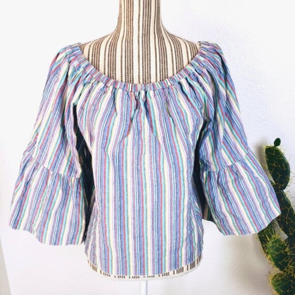 See by Chloe Off the Shoulder Multi Striped Seersucker Top Blouse size 38 M - Picture 6 of 16